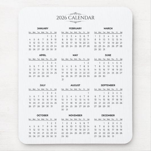 Simple Yet Elegant 2026 Calendar | Mousepad Muismat (Voorkant)