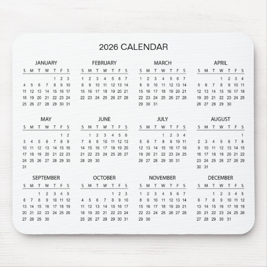 Simple Yet Elegant 2026 Calendar | Mousepad Muismat (Voorkant)
