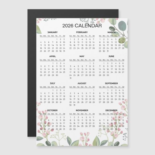 Simple Yet Elegant Floral 2026 Calendar  | Magnet (Voorkant / Achterkant)
