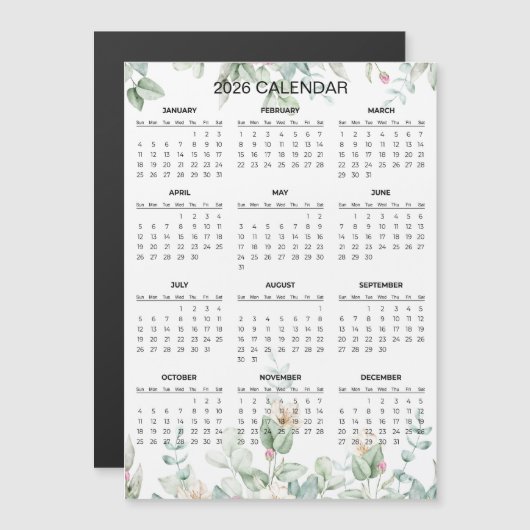 Simple Yet Elegant Floral 2026 Calendar  | Magnet (Voorkant / Achterkant)