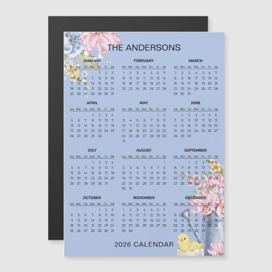Simple Yet Elegant Floral 2026 Calendar  | Magnet (Voorkant / Achterkant)