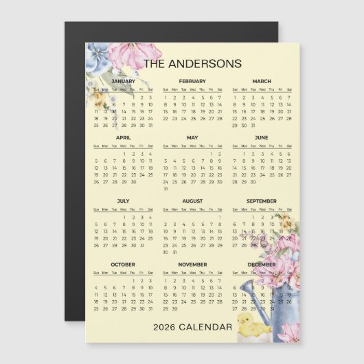 Simple Yet Elegant Floral 2026 Calendar  | Magnet (Voorkant / Achterkant)