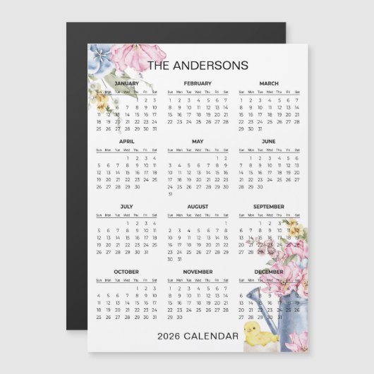 Simple Yet Elegant Floral 2026 Calendar  | Magnet (Voorkant / Achterkant)