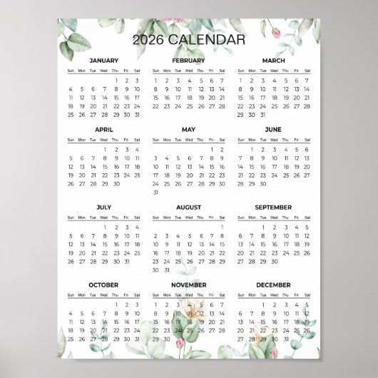 Simple Yet Elegant Floral 2026 Calendar | Poster (Voorkant)
