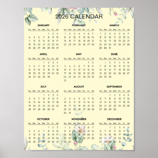 Simple Yet Elegant Floral 2026 Calendar | Poster (Voorkant)