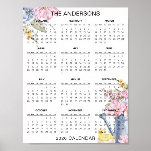 Simple Yet Elegant Floral 2026 Calendar  |  Poster (Voorkant)
