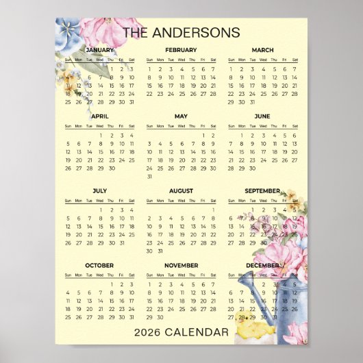 Simple Yet Elegant Floral 2026 Calendar  |  Poster (Voorkant)