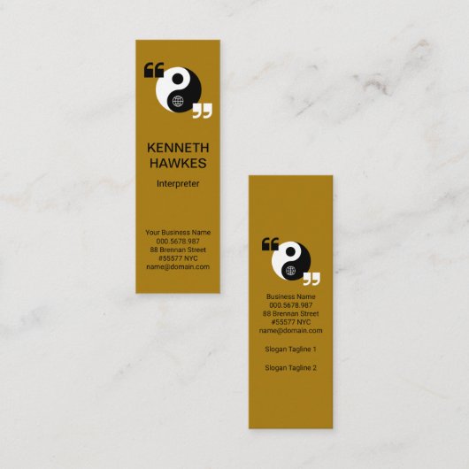 Simple Yin Yang Quotation Mark Interpreter Mini Visitekaartje (Voorkant / Achterkant)