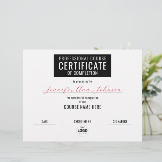 Simple Zwart Wit Certificaat van voltooiing Award (Staand voorkant)