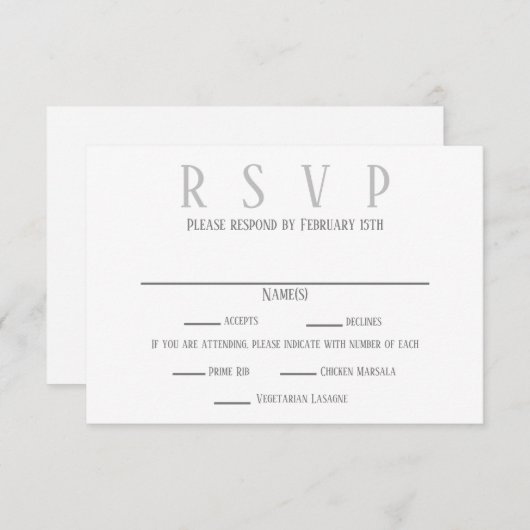 SimpleGrey-ontwerp - RSVP/Dinner Choice-uitnodigin Kaart (Voorkant / Achterkant)