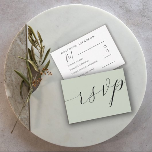 SimpleSage Green Calligraphy Wedding RSVP Kaartje