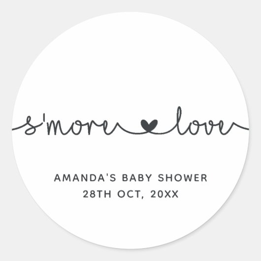 Simplistic Black and White Typography S'more Love Ronde Sticker (Voorkant)