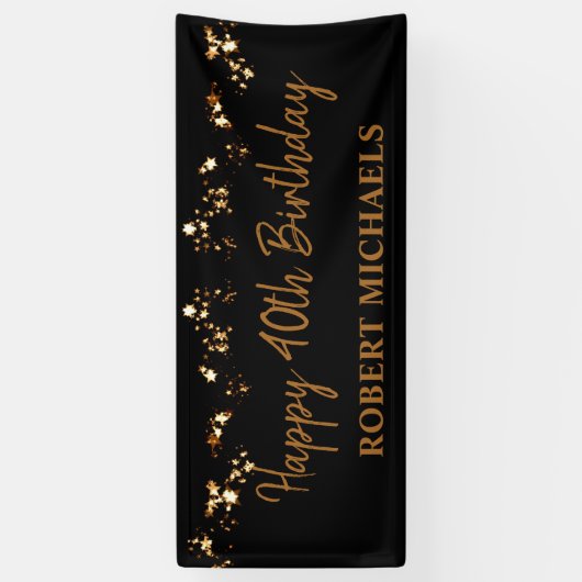 Simplistic Black & Gold Happy Birthday-banner Spandoek (Verticaal)