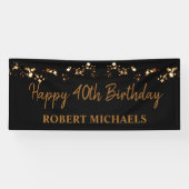 Simplistic Black & Gold Happy Birthday-banner Spandoek (Horizontaal)