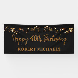 Simplistic Black & Gold Happy Birthday-banner Spandoek