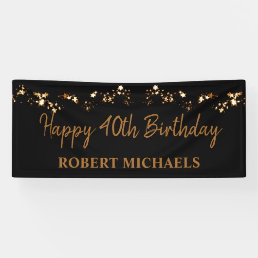 Simplistic Black & Gold Happy Birthday-banner Spandoek (Horizontaal)