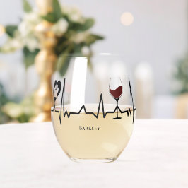 Simplistic Black Paws en rode wijn hartslag Wijnglas Zonder Voet