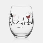 Simplistic Black Paws en rode wijn hartslag Wijnglas Zonder Voet (Voorkant)