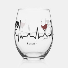Simplistic Black Paws en rode wijn hartslag Wijnglas Zonder Voet