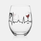 Simplistic Black Paws en rode wijn hartslag Wijnglas Zonder Voet (Achterkant)