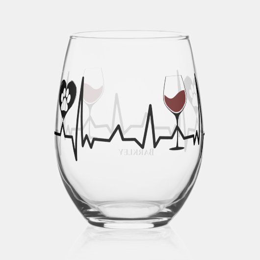 Simplistic Black Paws en rode wijn hartslag Wijnglas Zonder Voet (Achterkant)