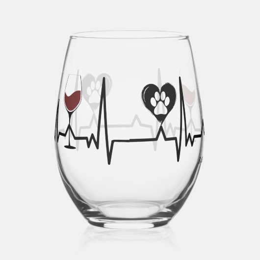 Simplistic Black Paws en rode wijn hartslag Wijnglas Zonder Voet (Rechts)