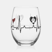 Simplistic Black Paws en rode wijn hartslag Wijnglas Zonder Voet (Links)