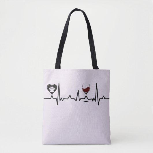 Simplistic Black Paws en Wine Heartbeat Tote Bag (Voorkant)