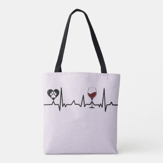 Simplistic Black Paws en Wine Heartbeat Tote Bag (Achterkant)