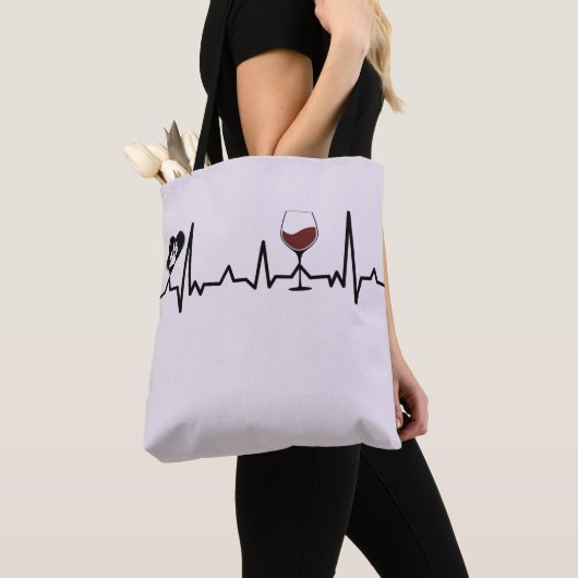 Simplistic Black Paws en Wine Heartbeat Tote Bag (Dichtbij)