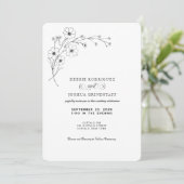 Simplistic Black White Floral Wedding Invitation  Kaart (Staand voorkant)