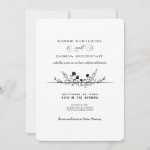 Simplistic Black White Floral Wedding Invitation  Kaart (Voorkant)