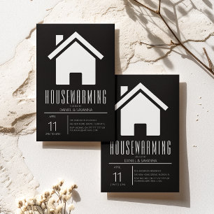Simplistic Black & White Housewarming Party Kaart