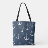 Simplistic Blauw en Wit Leuk Ankerpatroon Tote Bag (Achterkant)