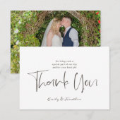Simplistic bruiloft dank u stijlvolle script foto bedankkaart (Voorkant / Achterkant)