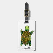 Simplistic Green Waterverf Ink Drawn Turtle Bagagelabel (Voorkant verticaal)