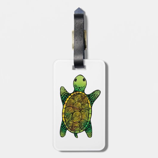 Simplistic Green Waterverf Ink Drawn Turtle Bagagelabel (Achterkant verticaal)