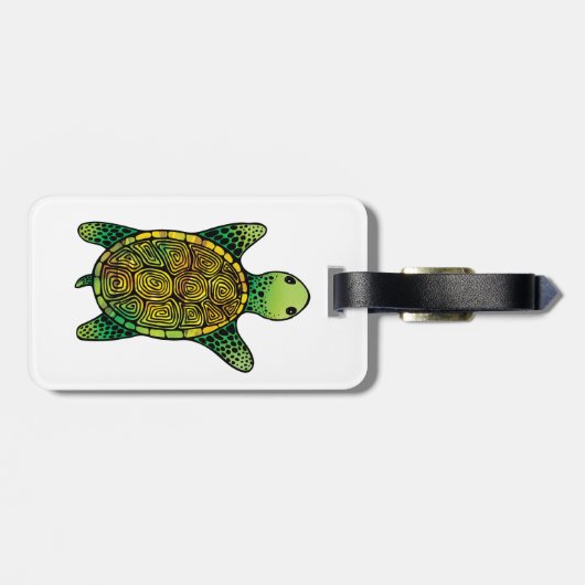 Simplistic Green Waterverf Ink Drawn Turtle Bagagelabel (Achterkant horizontaal)