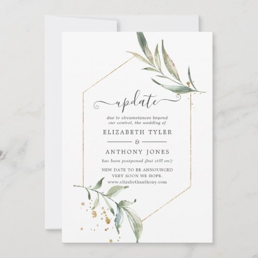 Simplistic Greenery Geometric Wedding Update Kaart (Voorkant)