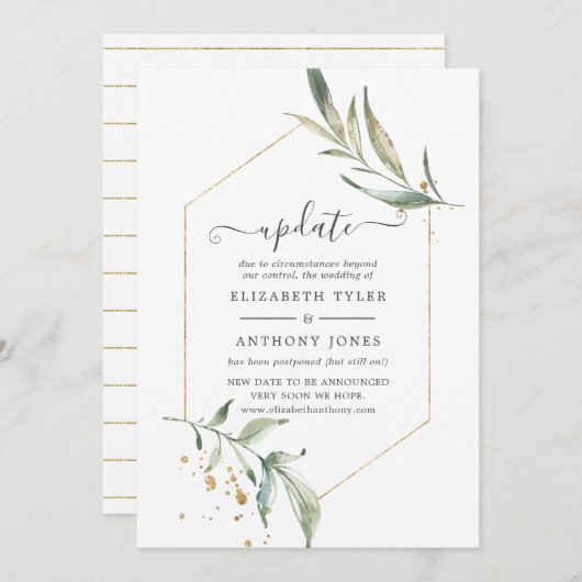 Simplistic Greenery Geometric Wedding Update Kaart (Voorkant / Achterkant)