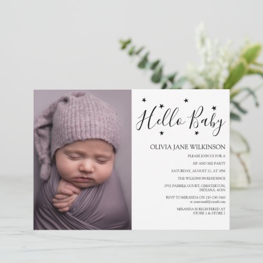 Simplistic Hallo Baby | Sip en See Party Kaart (Staand voorkant)