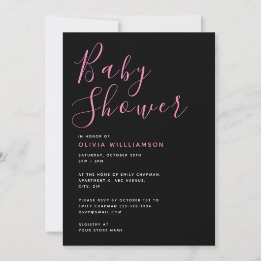 Simplistic Modern Black & Roze Baby shower Kaart (Voorkant)