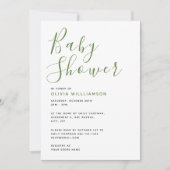 Simplistic Moderne Groene & Witte Baby shower Kaart (Voorkant)