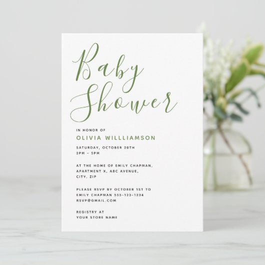 Simplistic Moderne Groene & Witte Baby shower Kaart (Staand voorkant)