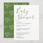 Simplistic Moderne Groene & Witte Baby shower Kaart (Voorkant / Achterkant)