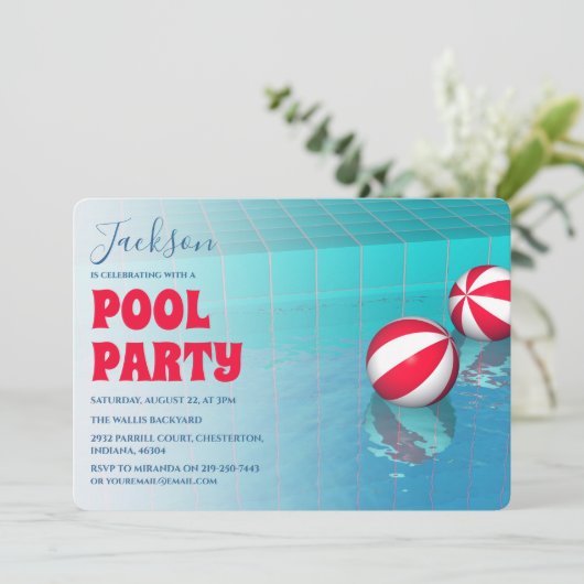 Simplistic Pool Party Birthday Kaart (Staand voorkant)