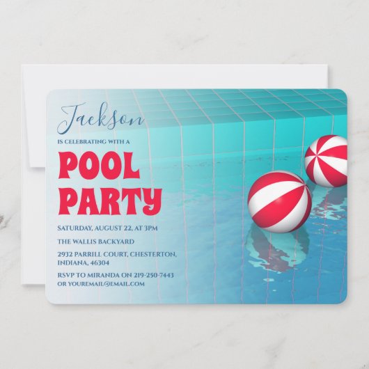 Simplistic Pool Party Birthday Kaart (Voorkant)