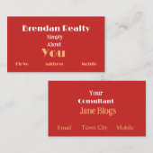 Simplistic Red Gold RealEstate Visitekaartjes (Voorkant / Achterkant)