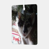 Simplistic Red Pet Foto met naam Metalen Ornament (Voorkant links)