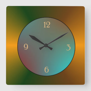 Simplistic Reflect Gold Blue/Green Kitchen Clock Vierkante Klok